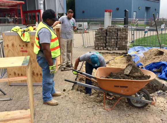 August 2018, Roosevelt, the Island of Construction Foundation being laid for the RI Welcome Monument, set to go up later in August.